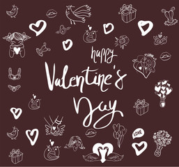 Naklejka premium Collection of hand drawn Valentine day doodle. Valentine's day special pack design elements sets. Perfect for invitation cards and page decoration.