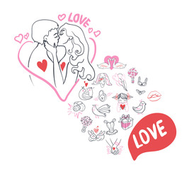 Collection of hand drawn Valentine day doodle. Valentine's day special pack design elements sets. Perfect for invitation cards and page decoration.