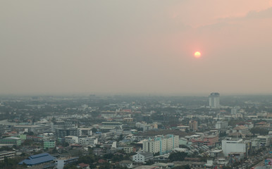 Fototapeta premium fog pollution in city of cityscape thailand