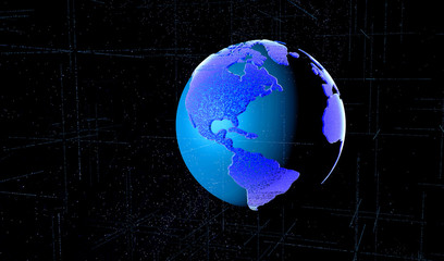3D render Digital matrix of Earth planet characterized the worldwide network