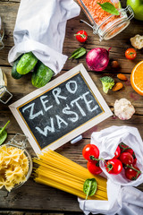 Zero waste shopping and sustanable lifestyle concept, various farm organic vegetables, grains,...