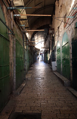Fototapeta na wymiar The narrow street in the Old City of Jerusalem