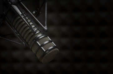 Professional microphone in radio studio