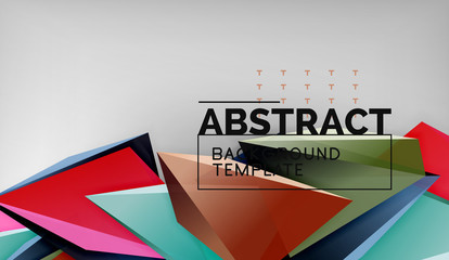 3d geometric triangular shapes abstract background, color triangles composition on grey backdrop, business or hi-tech conceptual wallpaper