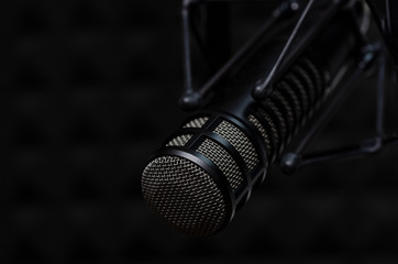 Professional microphone in radio studio