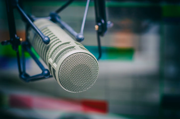 Professional microphone in radio studio