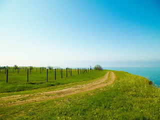 Fototapeta na wymiar View from cliff on water of Black Sea.