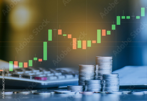 Stock Market Or Forex Trading Graph With Stack Of Money Coin - 