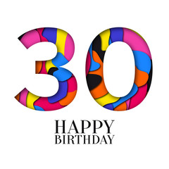 Number 30 Happy Birthday colorful paper cut out design