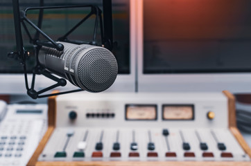 Professional microphone in radio studio