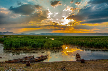 Sun set on the  Karamik Lake, Afyon - Turkey. June 2013