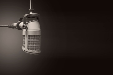 Professional microphone in radio studio