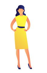 Elegant fashion model wearing dress and posing with hands on hips vector illustration