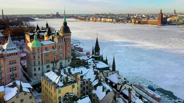 Aerial view of central Stockholm on a winter's day