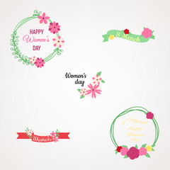 Vector flowering set of Happy Women's Day stamps. Colorful collection of International Women's Day Holiday elegant template for invitation or greeting card.