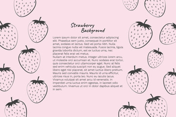 Banner with strawberries and place for your text on pink background. Vector illustration in out line style. Template for poster, web and advertising banner, article about health, card or flyer.