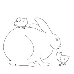 white easter bunny with egg and small chick