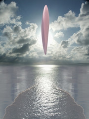 Plakaty  UFO unosi się nad powierzchnią oceanu