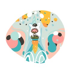 Hand drawn vector abstract graphic creative cartoon illustrations poster or print with unicorn spaceship ,comets and planets in cosmos isolated on white abstract background