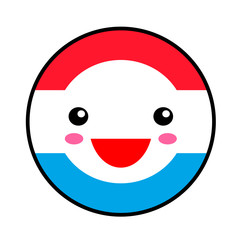 Kawaii Luxembourg flag smile. Flat style. Cute cartoon isolated fun design emoticon face. Vector art anime illustration for celebration holiday decoration element. Business card with template icon.