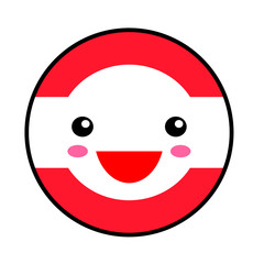 Kawaii Austria flag smile. Flat style. Cute cartoon isolated fun design emoticon face. Vector art anime illustration for celebration holiday decoration element. Business card with template icon.