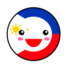 Kawaii Philippines flag smile. Flat style. Cute cartoon isolated fun design emoticon face. Vector art anime illustration for celebration holiday decoration element. Business card with template icon.