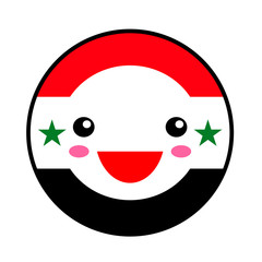 Kawaii Syria flag smile. Flat style. Cute cartoon isolated fun design emoticon face. Vector art anime illustration for celebration holiday decoration element. Business card with template  icon. 