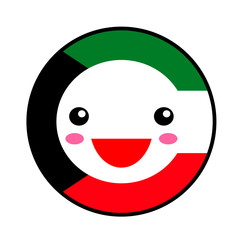 Kawaii Kuwait flag smile. Flat style. Cute cartoon isolated fun design emoticon face. Vector art anime illustration for celebration holiday decoration element. Business card with template  icon. 
