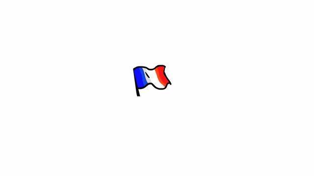 Cartoon animation of French flag waving in the wind (seamless loop animation)