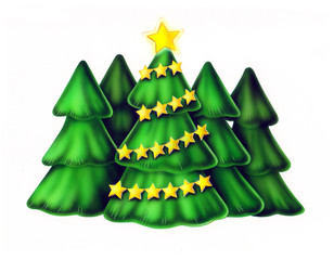 Christmas tree with golden stars, tree background illustration