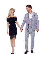 Front view of two walking business people.