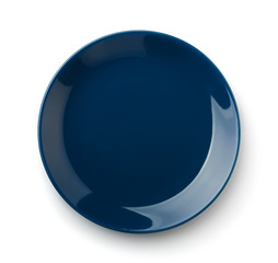 Top view of blue empty ceramic dish