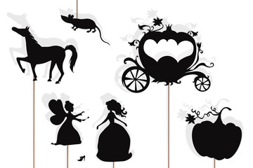 Cinderella storytelling, isolated shadow puppets.