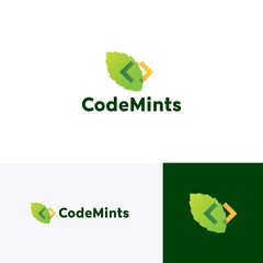 code mint leaf logo vector icon