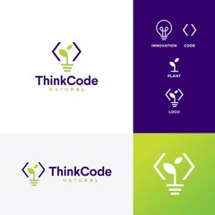 think code bulb innovation smart logo vector icon