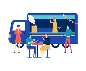 Street food festival - flat design style colorful illustration