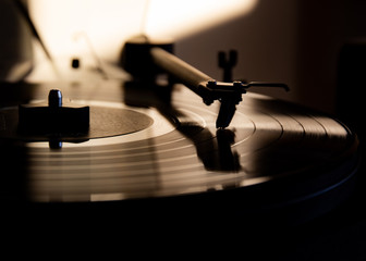 Close up of record player and vinyl