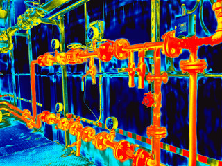 Thermographic image of pipes - obrazy, fototapety, plakaty