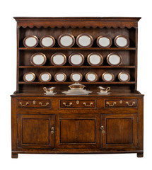 Oak Welsh Dresser with dinner service plates cupboard sideboard