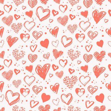 Seamless pattern with Valentine grunge hearts