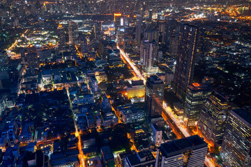 ariel view of night cityscape in metropolis and beautiful lighting up