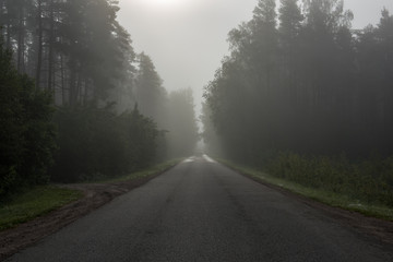 Fototapeta premium empty country gravel road with mud puddles and bumps