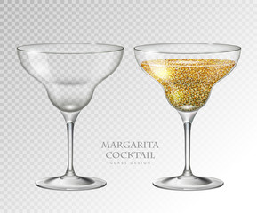 Realistic cocktail margarita vector illustration on transparent background. Full and empty glass
