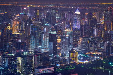 colorful lighting up of building in cityscape view