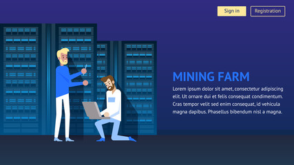 Cryptocurrency Mining Farm. Cyber Computer Network