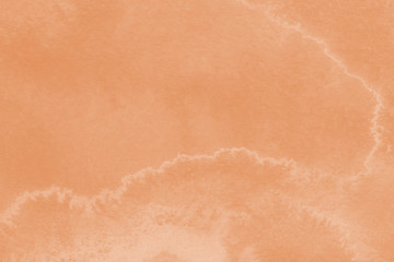Fototapeta premium Orange watercolor texture with abstract washes and brush strokes on the white paper background.