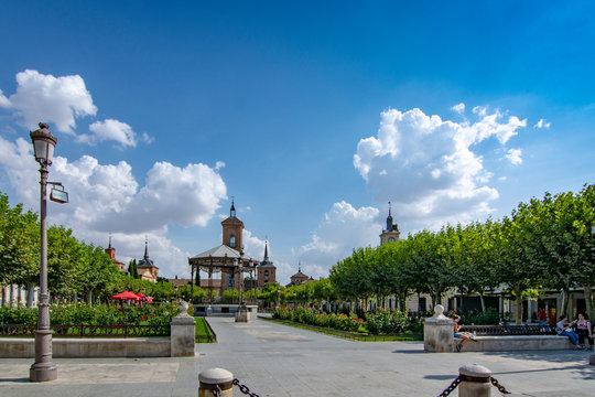 City square in Alcala de Henares, famous town in Spai