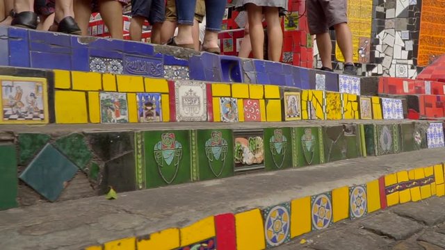 Slow motion Escadaria Selaron Stairs in Rio de Janeiro, Brazil.