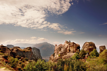 view of Meteora with its monastery perched on the summit of its rocks
