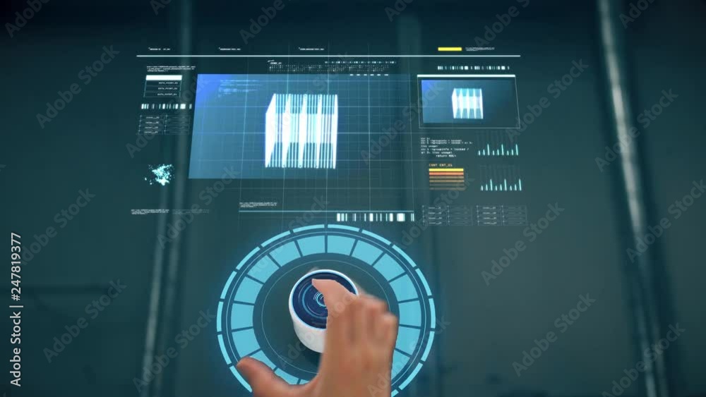 Wall mural technology and future concept - hand using virtual screen with projection
